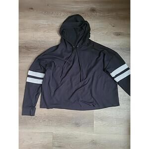 So Varsity Pullover Hoodie Sweater Lightweight Womens Large Black White Stripe